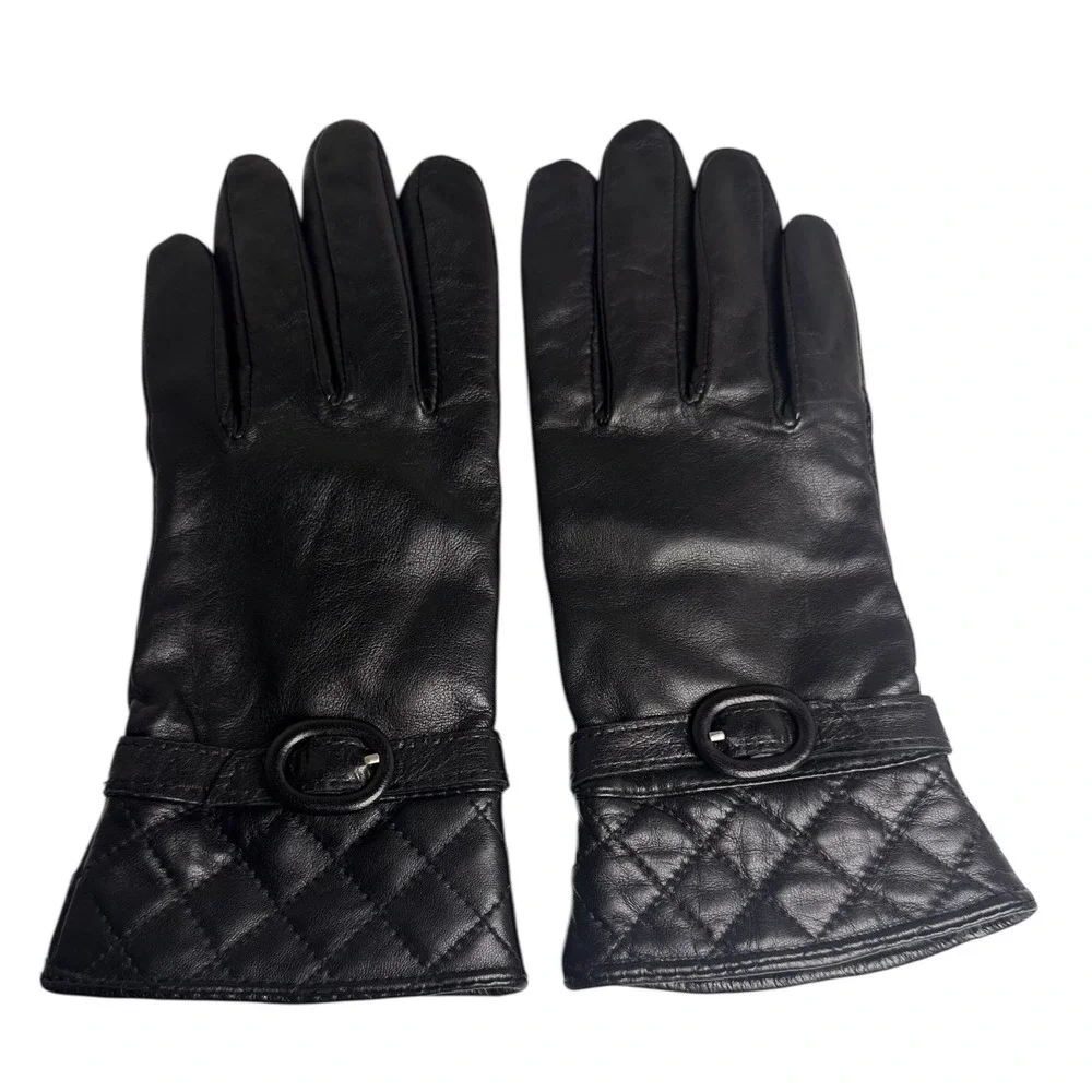 Vintage Preston‎ & York Black Leather Gloves Quilted Fleece Lined M